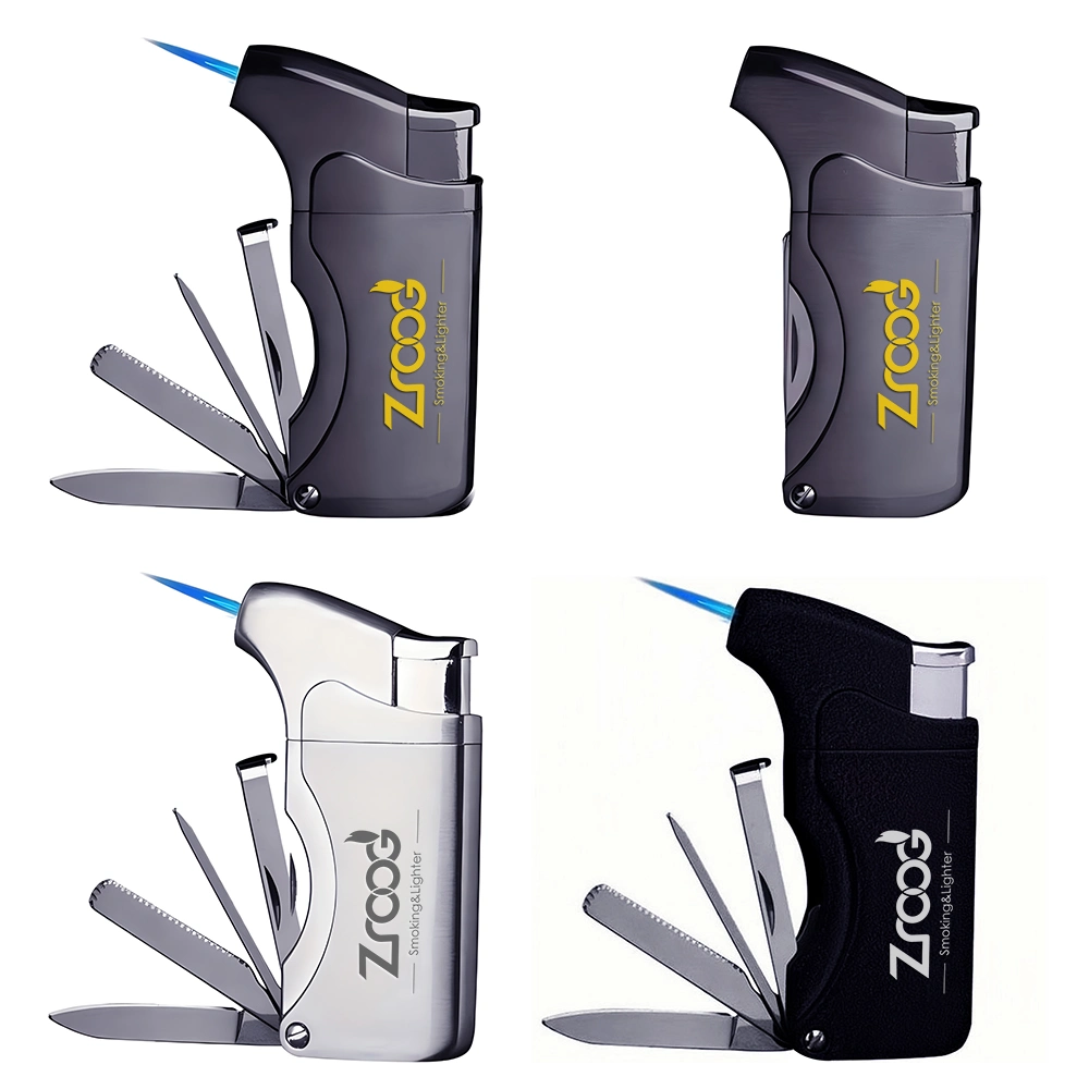 Urgrette 4 in 1 Pipe Lighter Refillable Butane Lighter Angled Soft Flames Lighter with 4 Pipe Cleaner Tools Multifunctional Gas Lighter for Camping Grill Candle